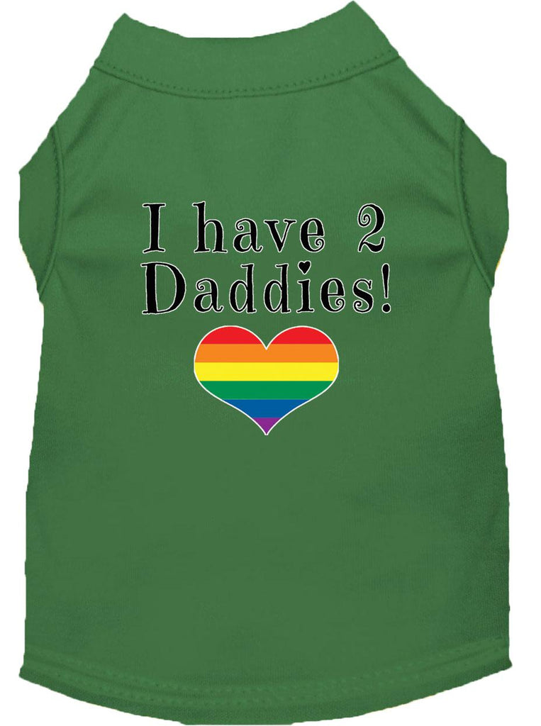 I Have 2 Daddies Screen Print Dog Shirt Green Lg