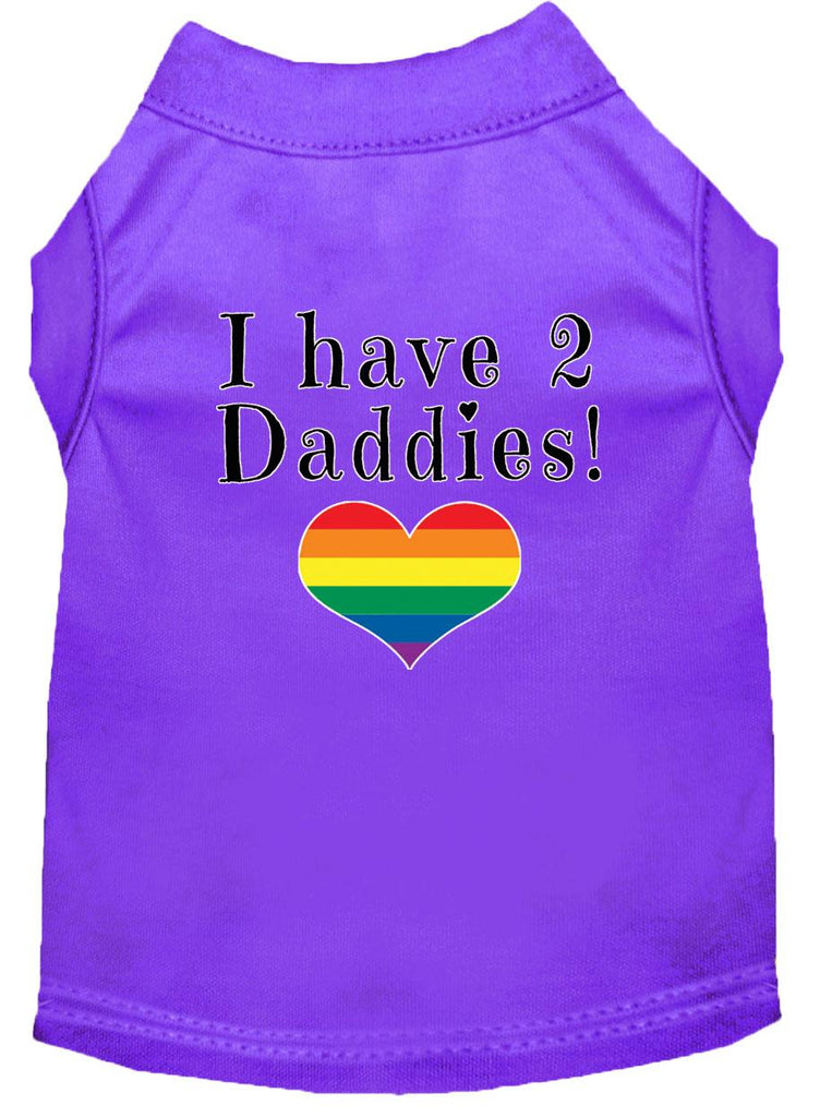 I Have 2 Daddies Screen Print Dog Shirt Purple Lg