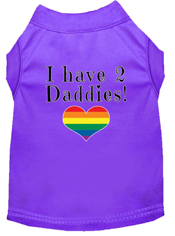 I Have 2 Daddies Screen Print Dog Shirt Purple Med