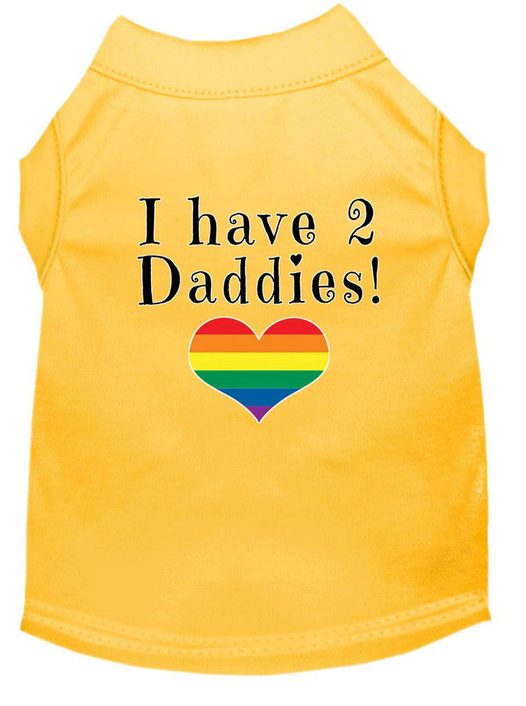 I Have 2 Daddies Screen Print Dog Shirt Yellow Lg