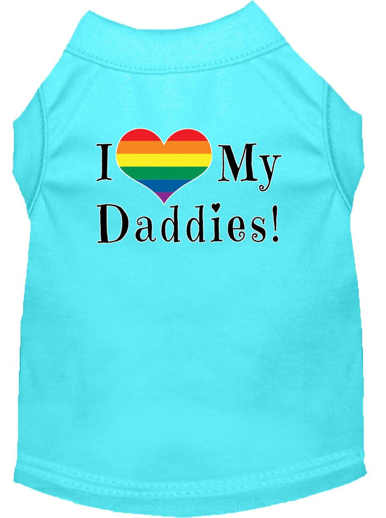 I Heart My Daddies Screen Print Dog Shirt Aqua Lg