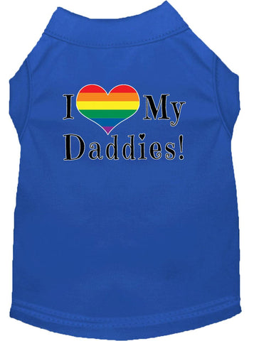 I Heart My Daddies Screen Print Dog Shirt Blue Xs