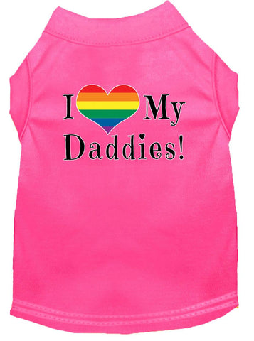 I Heart My Daddies Screen Print Dog Shirt Bright Pink Lg