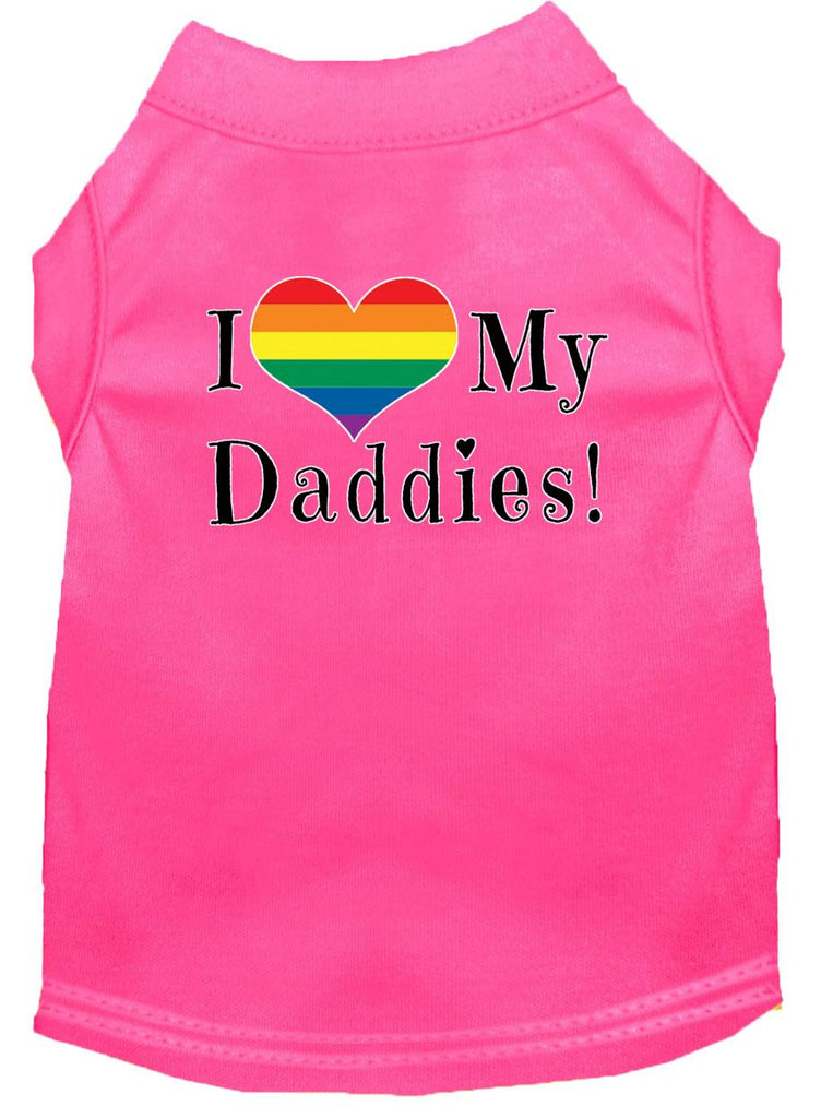 I Heart My Daddies Screen Print Dog Shirt Bright Pink Xs