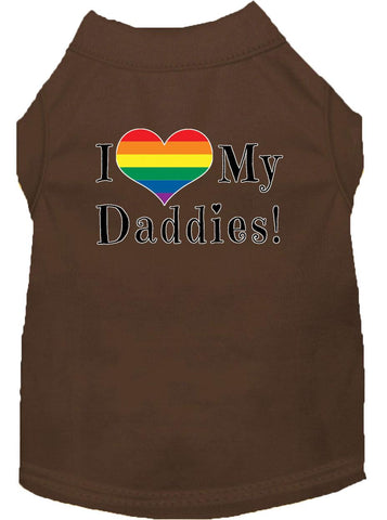 I Heart My Daddies Screen Print Dog Shirt Brown Xs