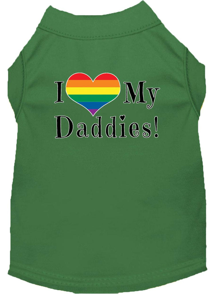 I Heart My Daddies Screen Print Dog Shirt Green Xs