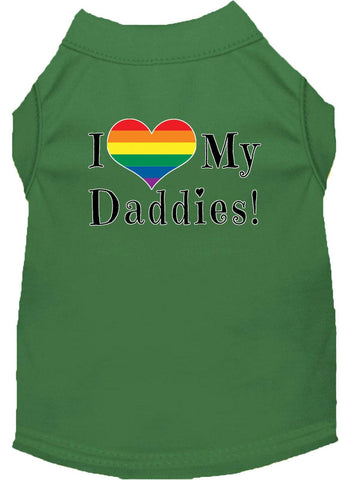 I Heart My Daddies Screen Print Dog Shirt Green Xs