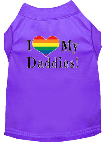 I Heart My Daddies Screen Print Dog Shirt Purple Lg