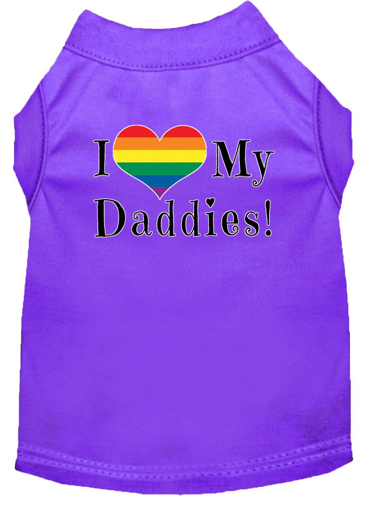 I Heart My Daddies Screen Print Dog Shirt Purple Xs