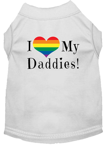 I Heart My Daddies Screen Print Dog Shirt White Lg