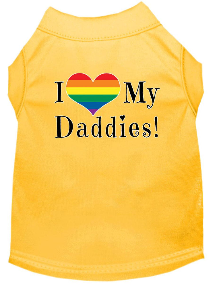 I Heart My Daddies Screen Print Dog Shirt Yellow Lg