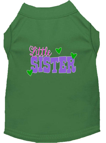 Little Sister Screen Print Dog Shirt Green Med