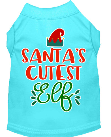 Santa's Cutest Elf Screen Print Dog Shirt Aqua Xl