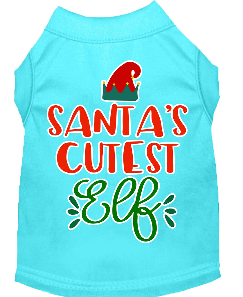 Santa's Cutest Elf Screen Print Dog Shirt Aqua Xs