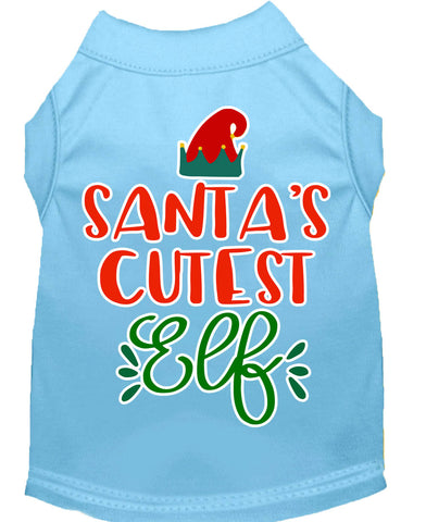 Santa's Cutest Elf Screen Print Dog Shirt Baby Blue Lg