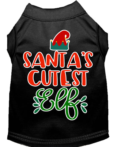 Santa's Cutest Elf Screen Print Dog Shirt Black Xs