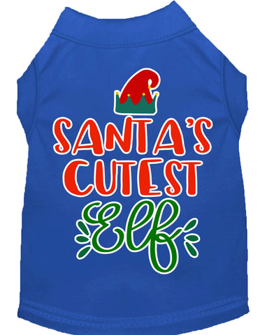 Santa's Cutest Elf Screen Print Dog Shirt Blue Xl