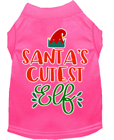 Santa's Cutest Elf Screen Print Dog Shirt Bright Pink Xs