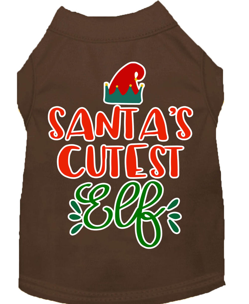 Santa's Cutest Elf Screen Print Dog Shirt Brown Xl