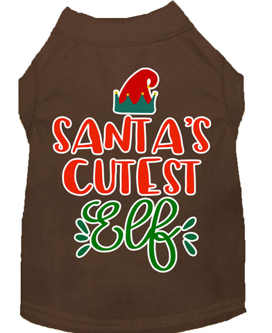 Santa's Cutest Elf Screen Print Dog Shirt Brown Xs