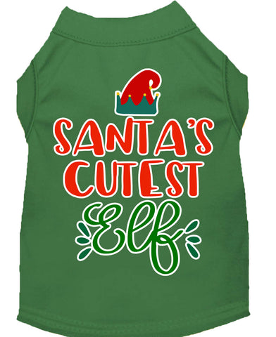 Santa's Cutest Elf Screen Print Dog Shirt Green Xl