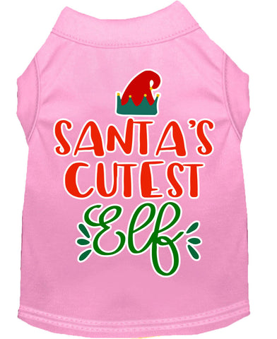 Santa's Cutest Elf Screen Print Dog Shirt Light Pink Xs