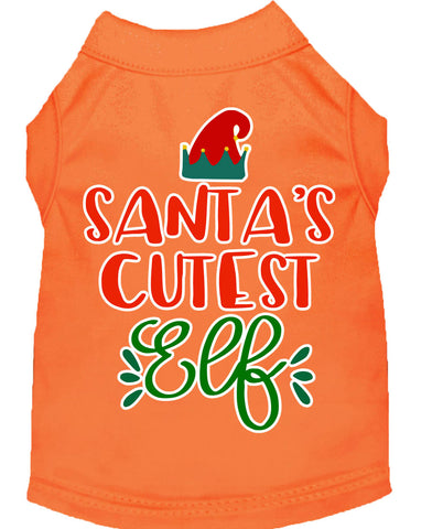 Santa's Cutest Elf Screen Print Dog Shirt Orange Xs