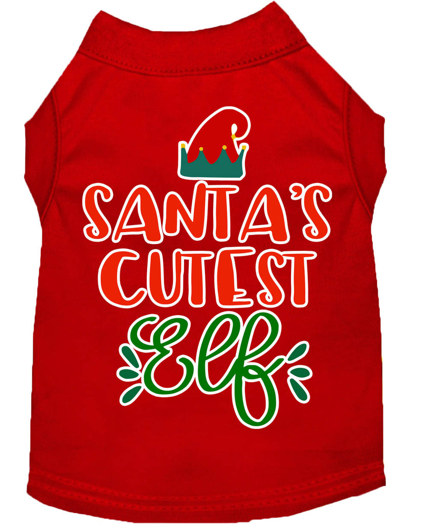 Santa's Cutest Elf Screen Print Dog Shirt Red Lg