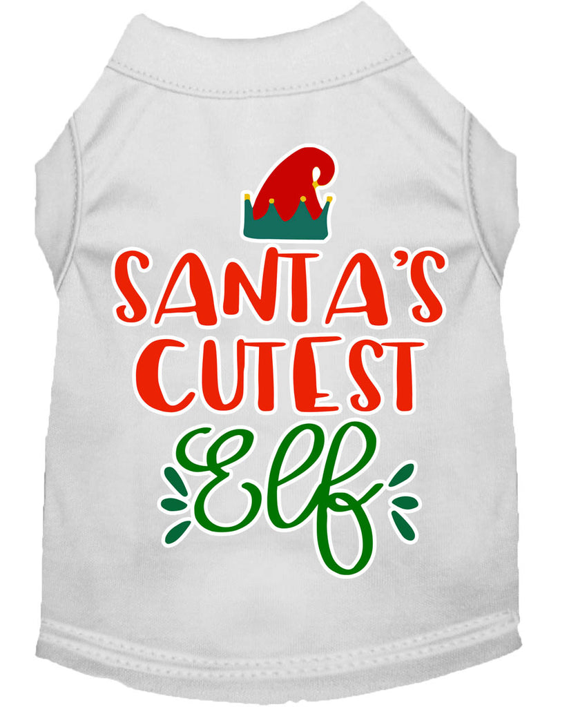 Santa's Cutest Elf Screen Print Dog Shirt White Med