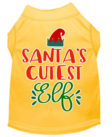 Santa's Cutest Elf Screen Print Dog Shirt Yellow Xl