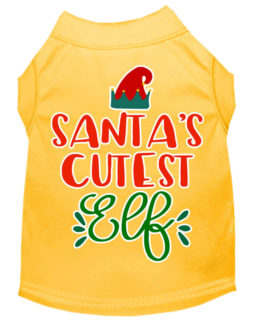 Santa's Cutest Elf Screen Print Dog Shirt Yellow Xs