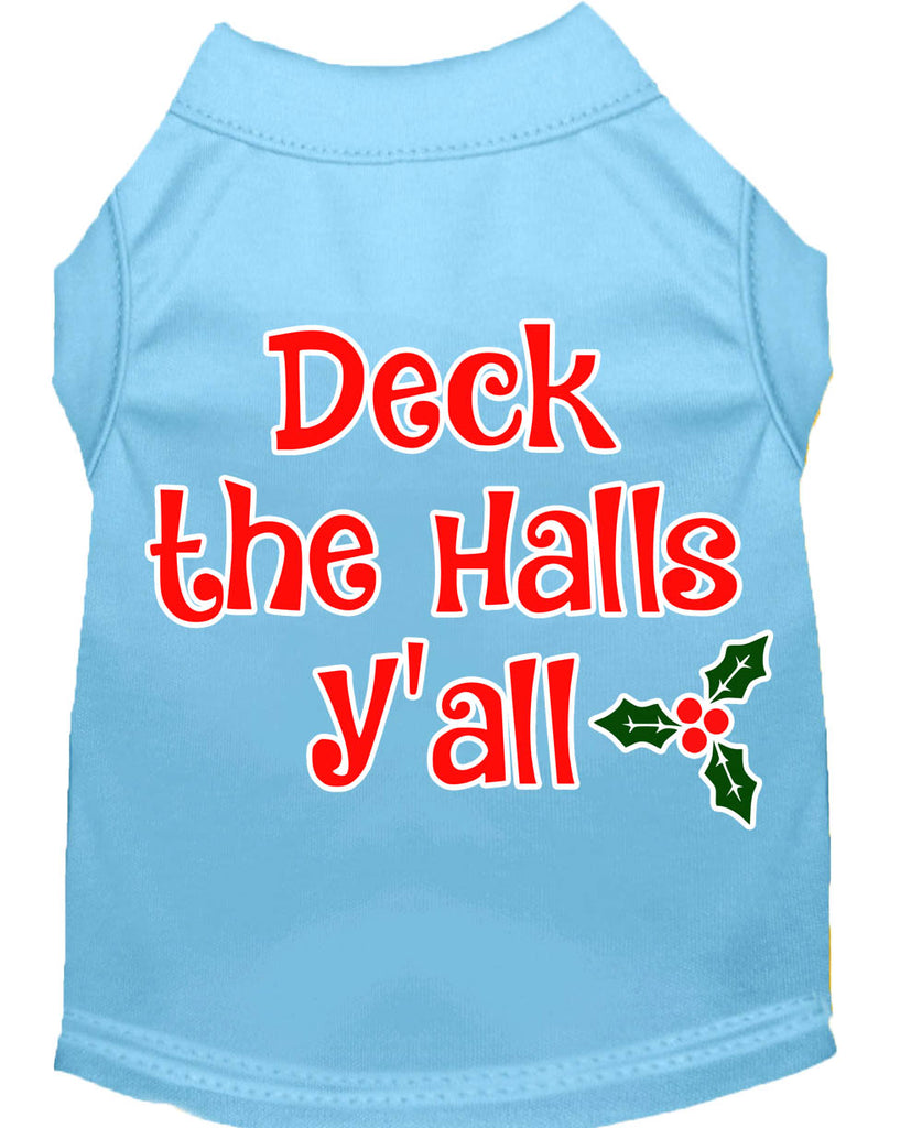 Deck The Halls Y'all Screen Print Dog Shirt Baby Blue Lg