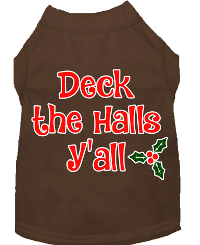 Deck The Halls Y'all Screen Print Dog Shirt Brown Lg