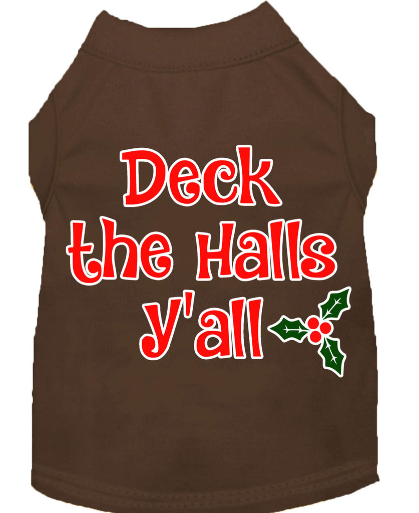 Deck The Halls Y'all Screen Print Dog Shirt Brown Xl