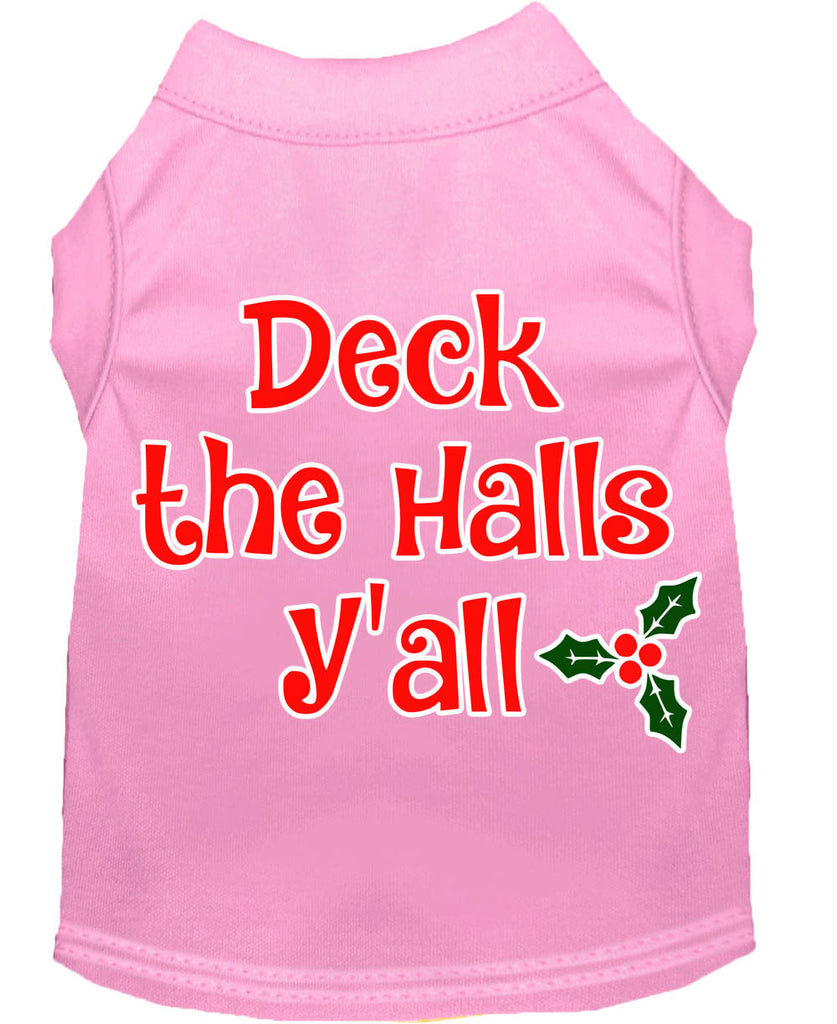 Deck The Halls Y'all Screen Print Dog Shirt Light Pink Lg