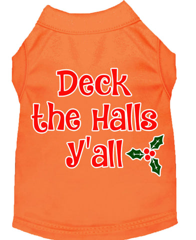 Deck The Halls Y'all Screen Print Dog Shirt Orange Med