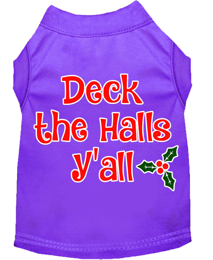 Deck The Halls Y'all Screen Print Dog Shirt Purple Med