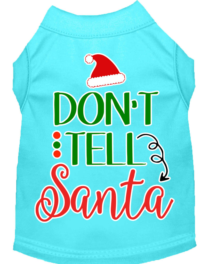 Don't Tell Santa Screen Print Dog Shirt Aqua Sm