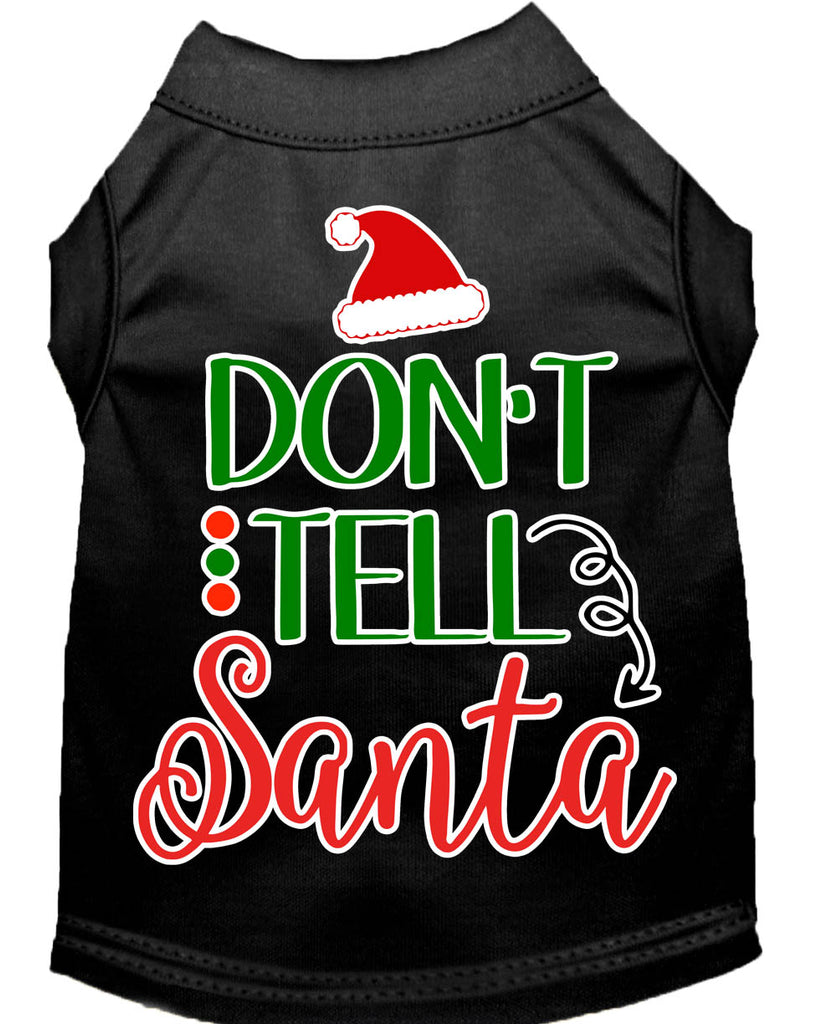 Don't Tell Santa Screen Print Dog Shirt Black Med