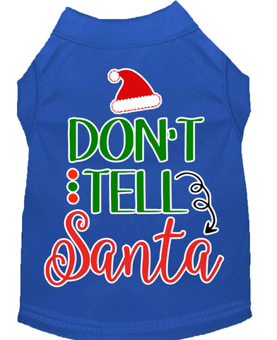 Don't Tell Santa Screen Print Dog Shirt Blue Xl