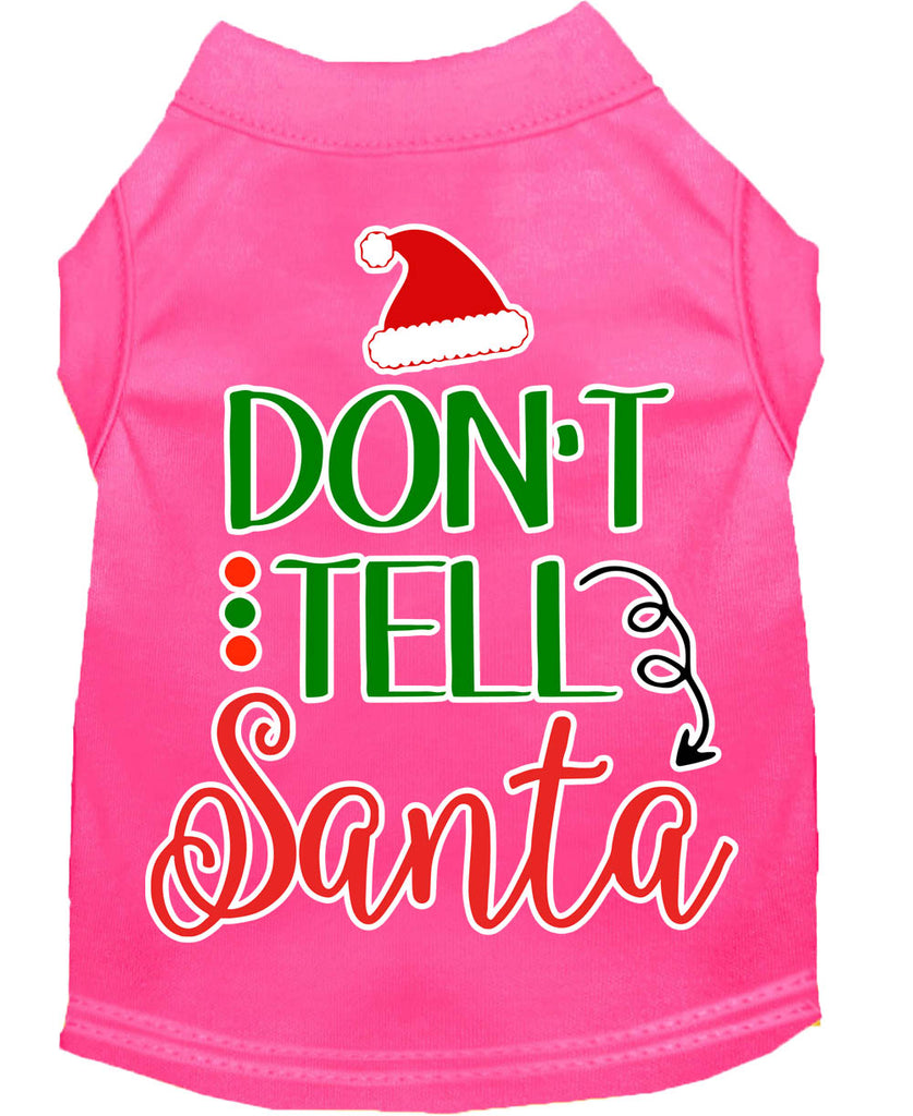 Don't Tell Santa Screen Print Dog Shirt Bright Pink Lg