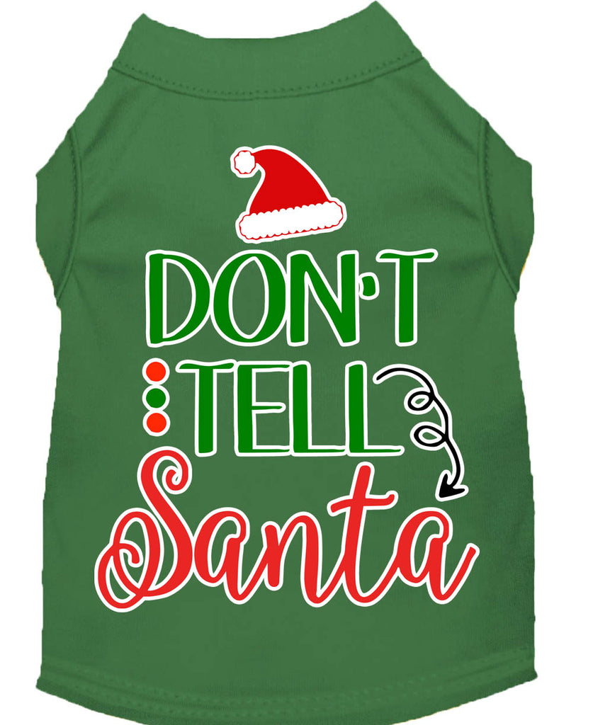 Don't Tell Santa Screen Print Dog Shirt Green Sm