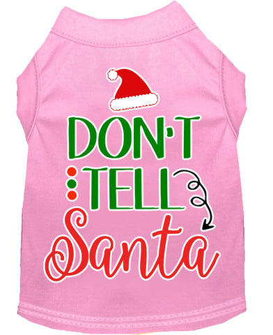 Don't Tell Santa Screen Print Dog Shirt Light Pink Med