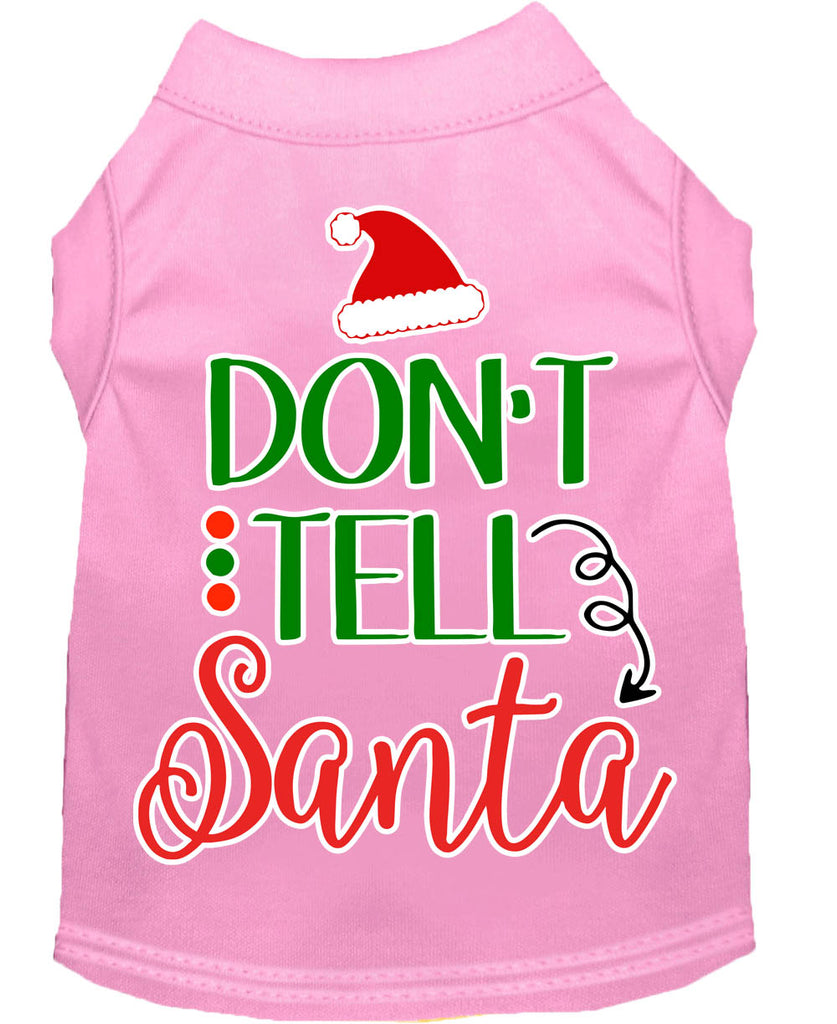 Don't Tell Santa Screen Print Dog Shirt Light Pink Xl