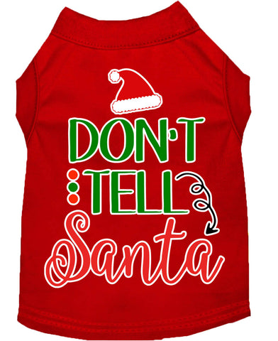 Don't Tell Santa Screen Print Dog Shirt Red Med