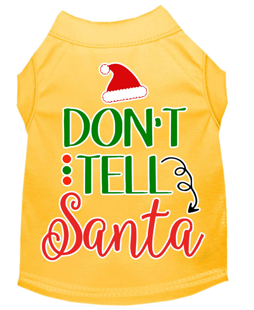 Don't Tell Santa Screen Print Dog Shirt Yellow Lg