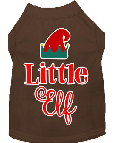 Little Elf Screen Print Dog Shirt Brown Lg