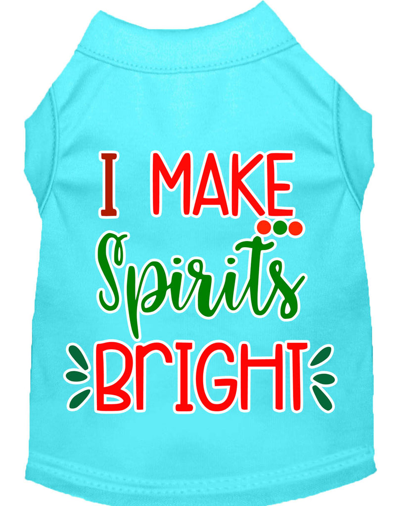 I Make Spirits Bright Screen Print Dog Shirt Aqua Lg