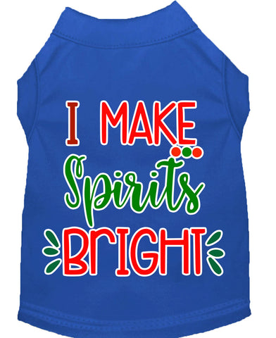 I Make Spirits Bright Screen Print Dog Shirt Blue Lg