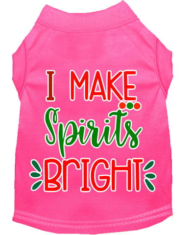 I Make Spirits Bright Screen Print Dog Shirt Bright Pink Lg